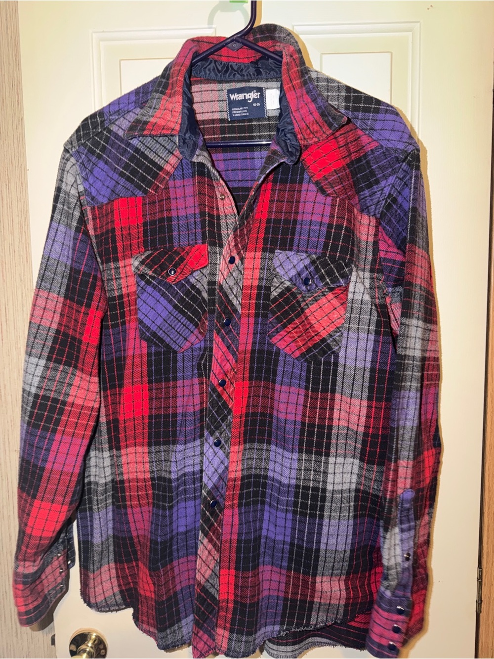Wrangler Red, Purple & Black Plaid Button-Down Shirt